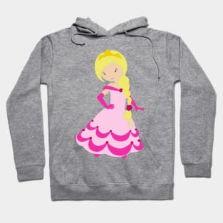 Cute Princess, Blonde Hair, Crown, Pink Dress Hoodie